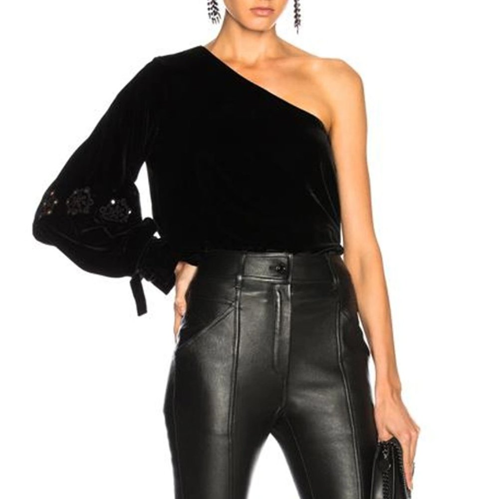 NWT Tanya Taylor Velvet One-Shoulder Anka Top Size 2